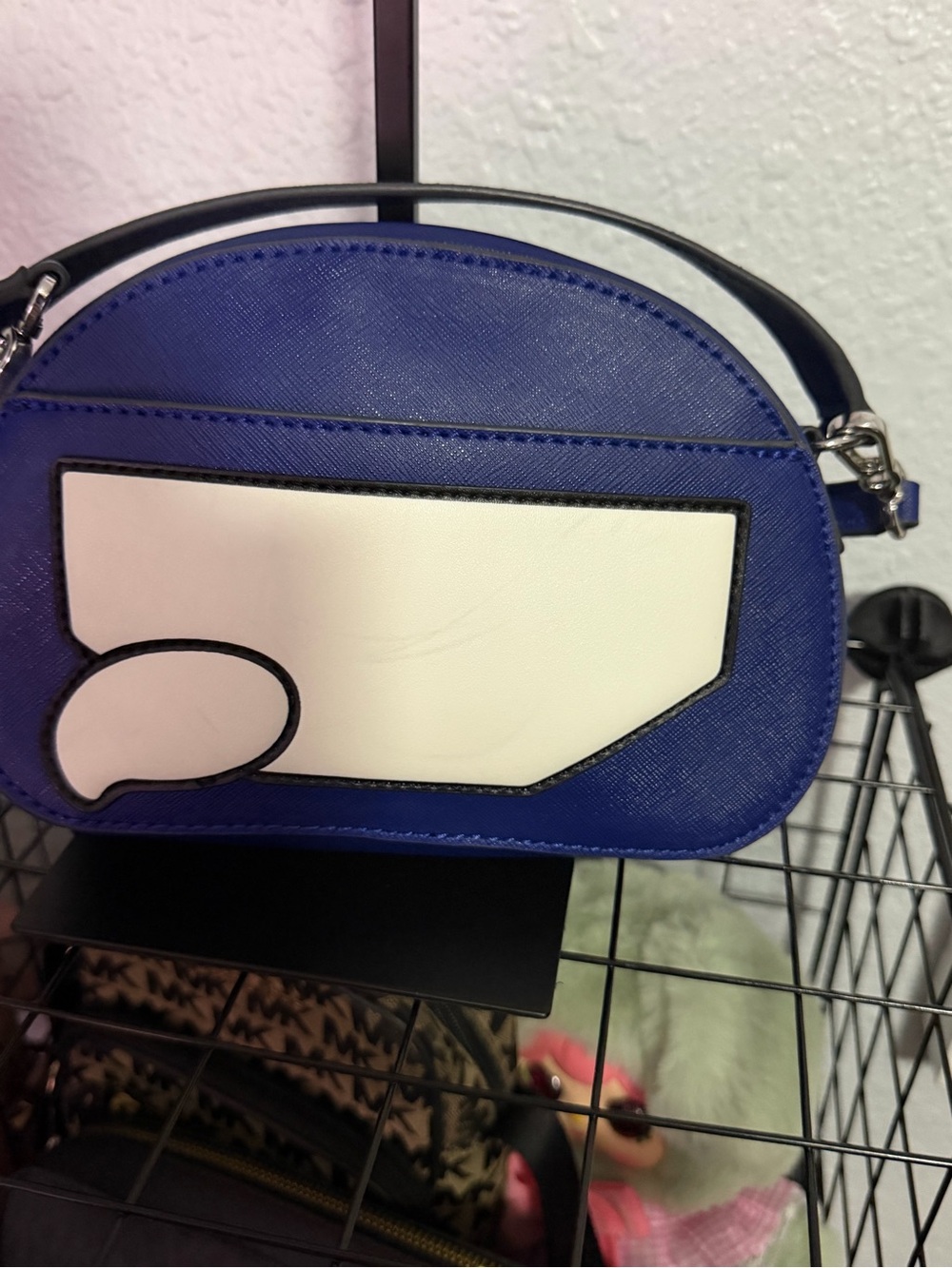 Unique Karl Lagerfeld Paris K/Ikonik Maybelle Dome Crossbody Blue Peekaboo Bag - Picture 4 of 16
